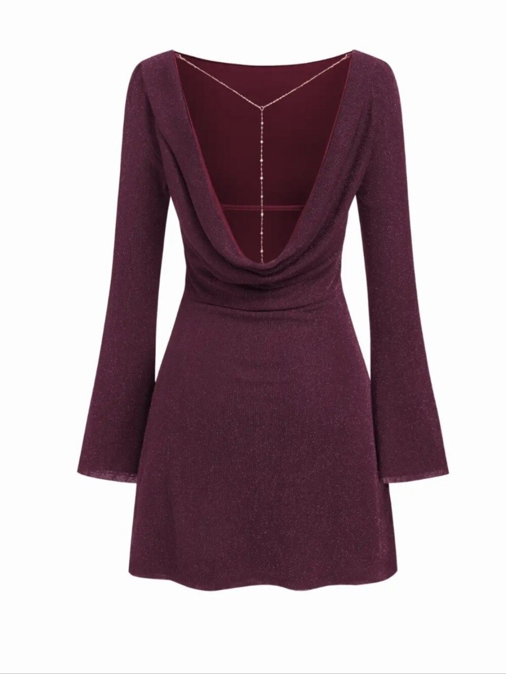 Cider Deep Plum Long-Sleeve Draped Back Mini Dress "M" - Picture 2 of 7
